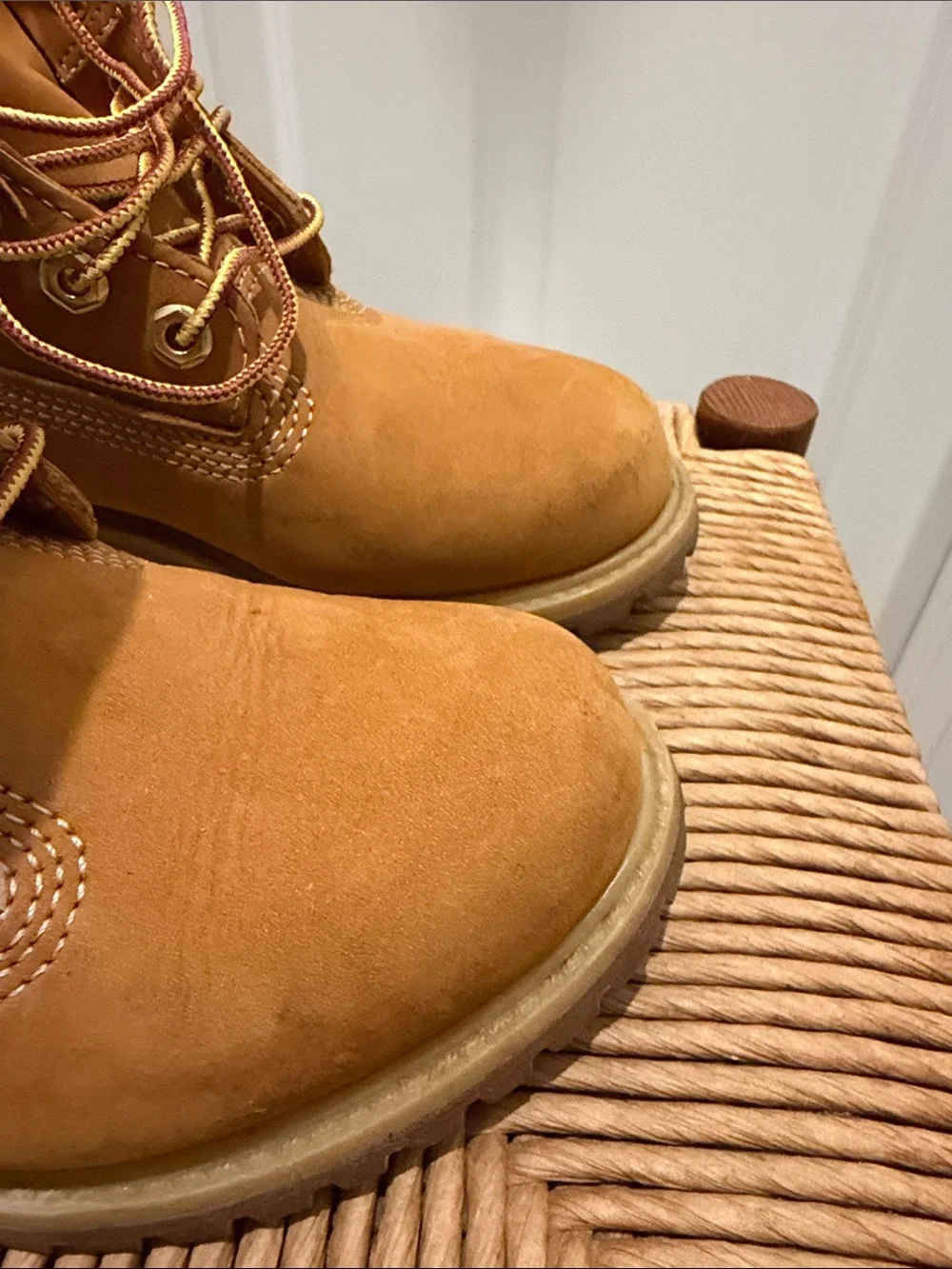Timberland Wheat Nubuck Boots with Black Collar size 5M